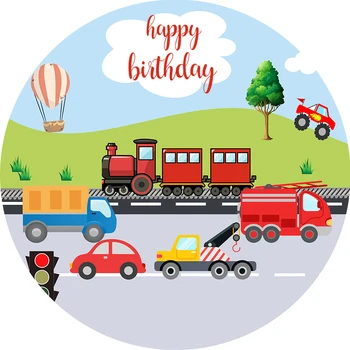 Transportas temą Apskritimo fone turas Fone berniukas automobiliai gimtadienio renginys stalo dekoro padengti traukinio baby shower YY490