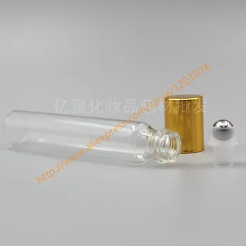 1ml/2ml/3 ml/5ml/10ml skaidraus Stiklo Buteliukas(ilgas kaklas) Su nerūdijančio roller+gold aliuminis dangtis,roll-on/kvepalai/dezodorantas butelis