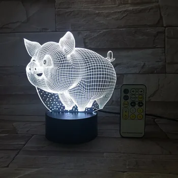 Kiaulių 3D LED Nakties Šviesos Atokiose Ar Touch Kontrolės Spalvinga 5V USB Kūrybos mažą Akrilo Led Stalo Lempa Savarankiškai Dovanų Namų Deco Dovanų