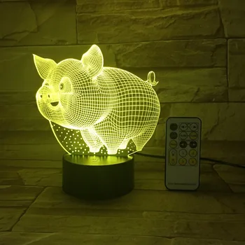 Kiaulių 3D LED Nakties Šviesos Atokiose Ar Touch Kontrolės Spalvinga 5V USB Kūrybos mažą Akrilo Led Stalo Lempa Savarankiškai Dovanų Namų Deco Dovanų