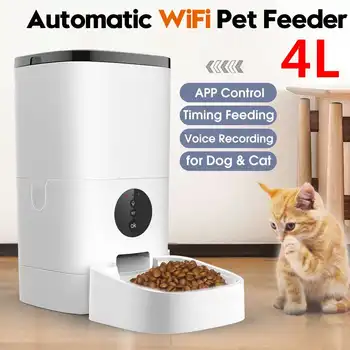 WiFi/Mygtuką, 4L Automatic Pet Feeder APP Kontrolės Balso Įrašymo Laikas Šerti LCD Ekranas Šunų Maisto Dubenėlius Laikmatis
