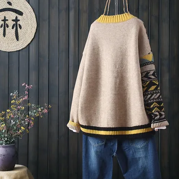 2021 m. rudens ir žiemos atitikimo didelės kišenės ilgomis rankovėmis susegamas išorinis megztiniai megztinis moterims laisvi literatūros V-kaklo džemperis