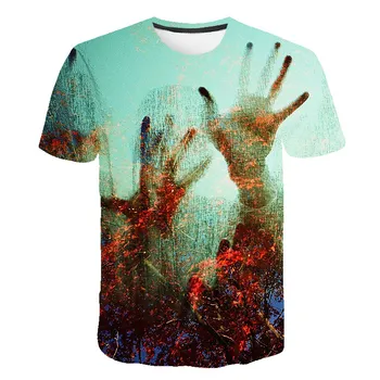 Kruvinas teroro handprint T-shirt Abstrakčiai marškinėliai 3D Hip-hop Vyrų marškinėlius Vasara O-kaklo Marškinėliai Plius Dydis Streetwear Atsitiktinis Viršūnės