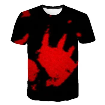 Kruvinas teroro handprint T-shirt Abstrakčiai marškinėliai 3D Hip-hop Vyrų marškinėlius Vasara O-kaklo Marškinėliai Plius Dydis Streetwear Atsitiktinis Viršūnės