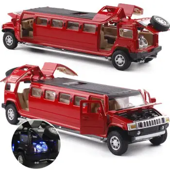 Aukštos Modeliavimo 1:32 Lydinio Hummer Limuzinas Metalo Diecast Automobilio Modelį Traukti Atgal Mirksi Muzikos Transporto priemonių Vaikams Dovanų Vaikų Žaislas