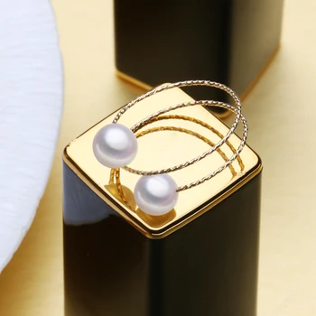 FENASY prekės 18K yellow gold žiedas ,6-7mm apvalus pearl žiedai moterims,smulkių perlų papuošalai nuotakos vestuvių Kelis sluoksnius aukso žiedas