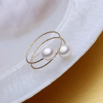 FENASY prekės 18K yellow gold žiedas ,6-7mm apvalus pearl žiedai moterims,smulkių perlų papuošalai nuotakos vestuvių Kelis sluoksnius aukso žiedas