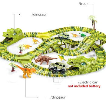 Dinozaurų Geležinkelio-Žaislas Flash-Light Car Sekti Lenktynių Trasoje Žaislas Švietimo Lenkimo Lankstus Lenktynių Trasoje Automobilių Žaislai Vaikams Berniukams