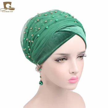 Naujas prabangus masė aukso zawalcowany akies galvos wrap nigerijos turbaną moterų hijab ilgai galvos skara skarelė