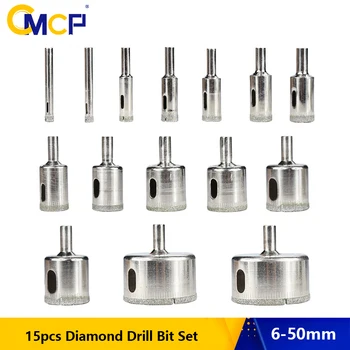 CMCP 15vnt Diamond Padengtas Grąžtas Nustatyti Plytelių, Marmuro, Stiklo, Keramikos Skylę Pamačiau, Gręžimo Bitai elektrinių Įrankių 6-50mm