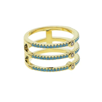 Aukso Spalvos Piršto žiedai Unikalus Geometrinis Dizainas CZ Žiedas Asfaltuotas Mėlyna nano turquoises akmuo Cirkonis bižuterijos