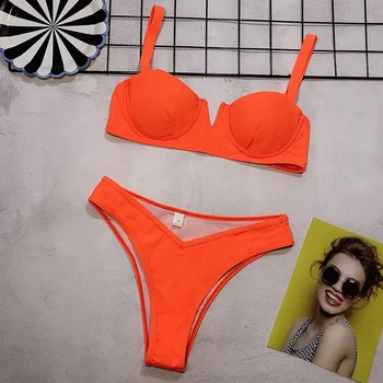 Naujas Aukšto Juosmens Diržas Bikini Nustatyti Maudymosi Kostiumai Seksualus Fluorescentinės Oranžinės Padalinta Maudymosi Kostiumėlį Europa 2 Gabalas Plaukimo Kostiumas Moterims, Maudymosi Kostiumai