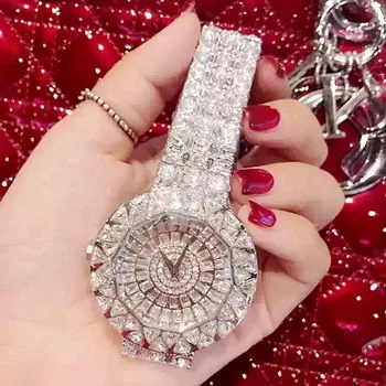 2016 m. Naujas stiliaus Prabangūs Moterys, Deimantai, Laikrodžiai Populiarus Moterų kalnų krištolas Laikrodis Crystal Lady Suknelė Laikrodžiai relogio feminino