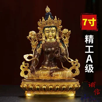 21CM didelės # 5A GERA buda NAMŲ Šventykla Indijoje, Nepale Tibeto Budizmo aukso gilding baltoji Tara Avalokitešvara žalvario Budos statula