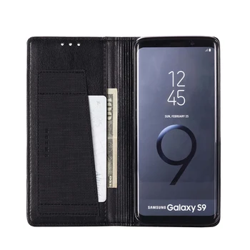 Drobė Odos Magnetinio Piniginės Atveju, Samsung Galaxy S9 S10 Plus Pastaba 9 8 M10 M20 A20 A30 A9 A8 A7 2018 Telefono Dėklas Flip Cover