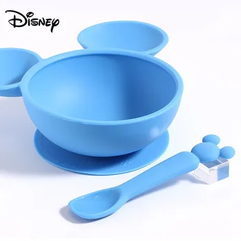 Disney silikono dubenyje šaukštu nustatyti kūdikio šaukštu maitinti krūtimi kūdikių sudužti atsparūs indai dovanų dėžutėje dubuo rinkinys