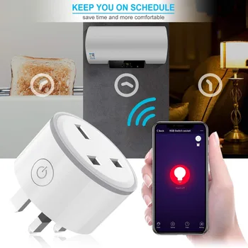 Smart Plug WiFi Kontrolės Lizdas, JK, JAV, ES Lizdo 10A RGB LED Šviesos laikmačio Jungiklis, kištukinis Lizdas Balso Kontrolės dirbti su Alexa, Google IFTTT