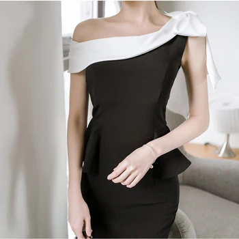 Nuo Peties Velniop Kaklo Seksualus Bodycon Suknelė Moterims 2021 M. Pavasarį Kontrasto Spalvų Suknelės Moterų Puoštas Laivapriekio Pieštuku Vestidos
