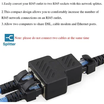 2vnt RJ45 Splitter Adapteris 1 2 Ethernet Splitter Sankaba, Dvivietis kištukinis Lizdas 8P8C Modular Plug Prijungti Tinklo LAN Internet