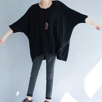 Plus Size Batwing Megzti Megztinis Prarasti Vintage Megztinis Ilgas 2020 M. Rudens-Žiemos Drabužių Viršūnes Moterų Nauja Negabaritinių Megztiniai