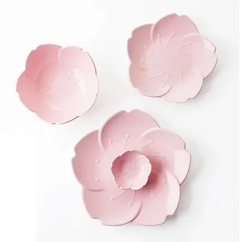Keramikos Sakura Vakarienė Plokštės Rinkinys, Rožinis Virtuvės Stalo Plokštės Gėlių Formos Čili Padažu Patiekalas Plastiko Plokštės