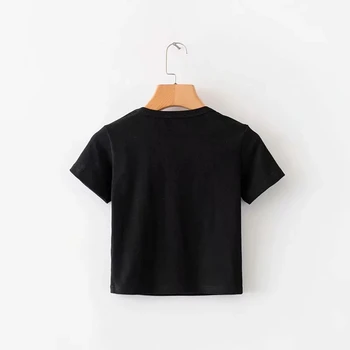 Moterų Kaukolė Spausdinti Pasėlių Tee Black Trumpas Rankovės Pasėlių T-shirt Įrengtas Viršų