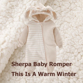 ATSTUMAS PARDAVIMO Sherpa Kombinezonus, vaikiški drabužiai, Kūdikių romper naujai Žiemos baby berniukas ir mergaitė rompers Triušio kailis bebe jumpsuit