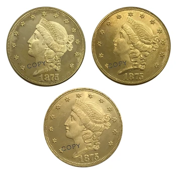 Jungtinės amerikos valstijos Dvidešimt Dolerių 1875 1875 S 1875 CC 3 Vnt. paketą pardavė Aukso Žalvario monetos Kolekcionieriams Kopijuoti Monetos