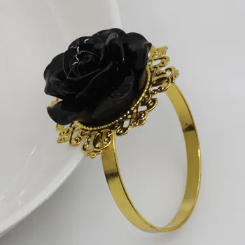 Mados 5pc black Rose Dekoratyvinis aukso Servetėlių Žiedai, Servetėlės Laikiklis Vestuves Vakarienės Stalo Apdailos Intymi Priedai