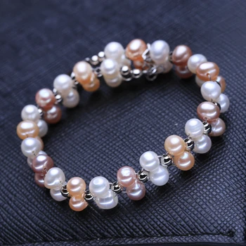 FENASY Kelių sluoksnių Perlų Apyrankė Vamzdis Mados Natūralių Gėlavandenių Perlų Perlų Apyrankė Reguliuojamas Bangle Moterų Papuošalai