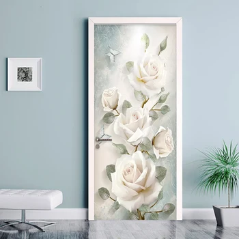 Modernus Gėlių Aliejaus Tapybai 3D Sienų Durų Lipdukas Kambarį Miegamojo Tapetai PVC Lipnios Vandeniui Namų Durų Decal 3 D