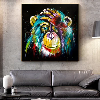 Akvarelė Galvoja Beždžionė, Drobė, Tapyba Abstrakčiai Gyvūnų, Pop Art Plakatai ir Spausdina Sienos Meno Nuotrauką Vaikai Kambario Dekoro
