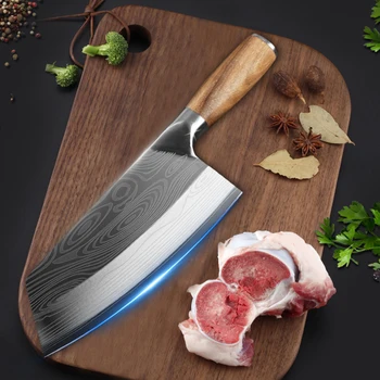 Damaske Lazerio Modelis Virtuvinis Peilis Mėsos Cleaver Kapoti, Pjaustyti Daržoves Cutter Cooking Chef Peilis