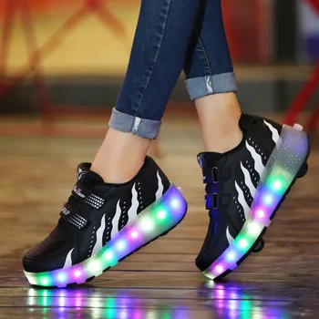 Ritinio batų Naujų Žėrintis Sportbačiai Mados Spalvinga Šviesos Batai Vaikams Suaugusiųjų Ultra-light 