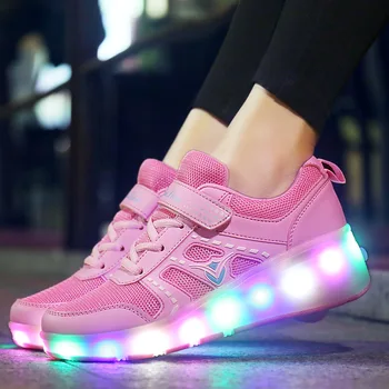 Ritinio batų Naujų Žėrintis Sportbačiai Mados Spalvinga Šviesos Batai Vaikams Suaugusiųjų Ultra-light 