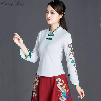 Tradicinės kinų palaidinė marškinėliai topai moterų mandarinų apykaklės rytų marškinėliai moteriška palaidinė elegantiškas cheongsam viršuje V1743
