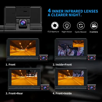 E-ACE 3 Fotoaparatų Objektyvas 4.0 Colių Jutiklinį Ekraną Automobilių Dvr Vaizdo įrašymo FHD 1080P Auto Brūkšnys Kameros palaikymo Galinio vaizdo Kamera