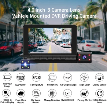 E-ACE 3 Fotoaparatų Objektyvas 4.0 Colių Jutiklinį Ekraną Automobilių Dvr Vaizdo įrašymo FHD 1080P Auto Brūkšnys Kameros palaikymo Galinio vaizdo Kamera