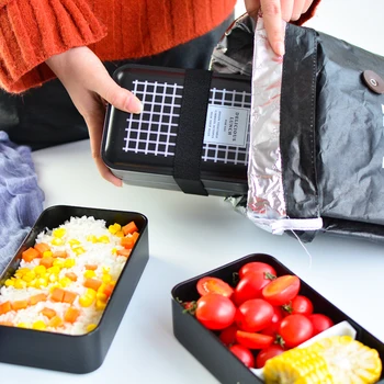 BPA Free Plastiko Priešpiečių Dėžutė Dvigubo Sluoksnio Maisto Konteineryje Daugiafunkcį Suaugusiųjų Lady Vaikas Lunchbox Microwaveable Black Box 2000ml