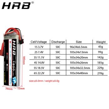 HRB 1800mah 2S 3S Lipo Baterijos 7.4 V, 11.1 V XT60 T Dekanai 50C, 14.8 V 18.5 V 22.2 V 4S 5S 6S RC Dalys Mjx Klaidas Nepilotuojamų Lėktuvų Automobilį