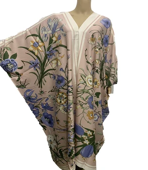 الأوروبية الملابس Kuveitas Tradicinių Bohemijos Šilko Lady Maxi suknelė Batwing Rankovės Gėlių Vasaros Paplūdimio V-kaklo Šalies kaftan suknelė