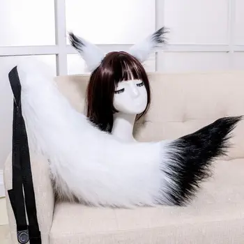 Pūkuotas Pliušinis Katė Vilkas Ausų Plaukų Įrašą su Ilgai Gyvūnų Tail Anime Cosplay Kostiumų M89E