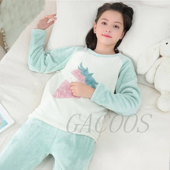 Vaikų Berniukų Šiltas, Storos Vilnos Animacinių Filmų Pižamos Mergaitėms Ilgomis Rankovėmis Sleepwear Tiktų Vaikams Žiemos Flanelė Pajama Komplektai Paauglių Drabužių