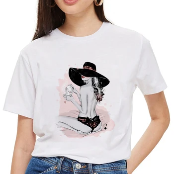 2020 Naujas vasaros Seksualus grožio Atspausdinta marškinėliai moterims estetika trumpomis Rankovėmis t-shirt Balta Plona skyriuje Hipster Marškinėlius Viršūnes drabužiai