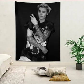 Justin Bieber Gobelenai Kabančios audinio fone, sienų danga miegamajame renovacijos lova apdaila gobelenas logotipą