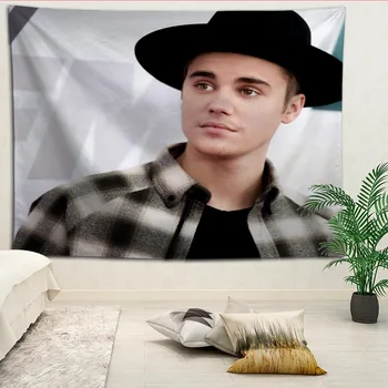 Justin Bieber Gobelenai Kabančios audinio fone, sienų danga miegamajame renovacijos lova apdaila gobelenas logotipą
