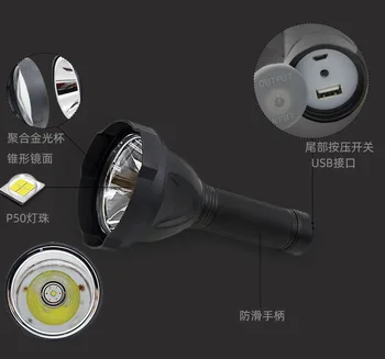 Superbright highpower p50 mirco usb LED Įkrovimo Kišeninis Žibintuvėlis Prožektorius, 18650 taktinis šviesos lempos