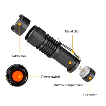 Nešiojamų LED žibintuvėlis Q5 LED 14500 / AA šviesos 3 rūšių zoom lauko kempingas žibintuvėlis atsparus vandeniui LED mini taktinis šviesos