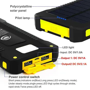 Atsparus vandeniui, Saulės Energijos Banko Nekilnojamojo 20000 mAh Dual USB Išorės Polimero Baterijos Kroviklis Lauko Šviesos Lempos Powerbank Ferisi