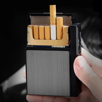 Keičiamų Cigarečių Atveju Langelį Lengvesni Vėjo 20pcs Cigarečių Savininko Tabako USB Elektroninių Volframo Turbo plazminius Lengvesni